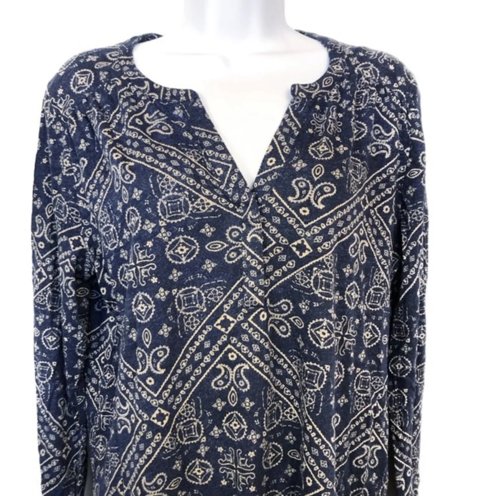Lucky Brand Paisley Split Back Peasant Top Blue Sm - Picture 3 of 8